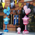 Στολισμός Βάπτισης με μπαλόνια κολωνάκια για δίδυμα αγόρια κορίτσια σε μπλε σιελ και ροζ φούξια αποχρώσεις για την εκκλησία