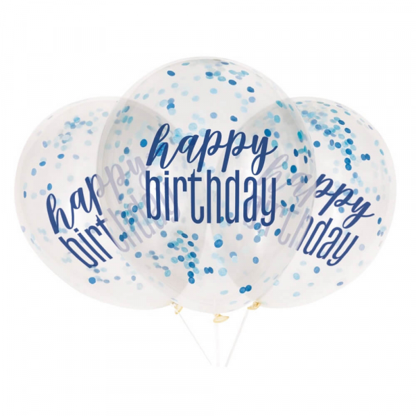 Μπαλόνια κομφετί "Happy Birthday" μπλε 30εκ. (6 τεμάχια) - Κωδικός: U56451 - Unique