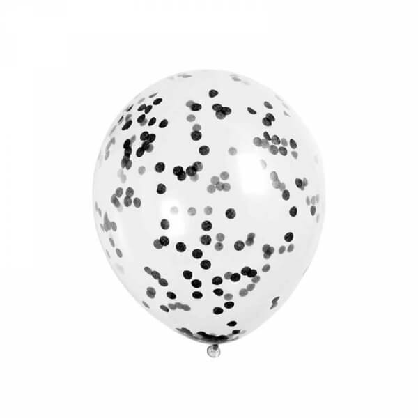 Μπαλόνια με μαύρο κομφετί 30εκ. (6 τεμάχια) - U58109