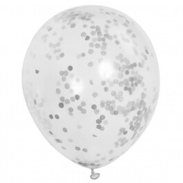 Μπαλόνια με ασημί κονφετί 30εκ.  (6 τεμάχια)  - Κωδικός: U58112 - Unique