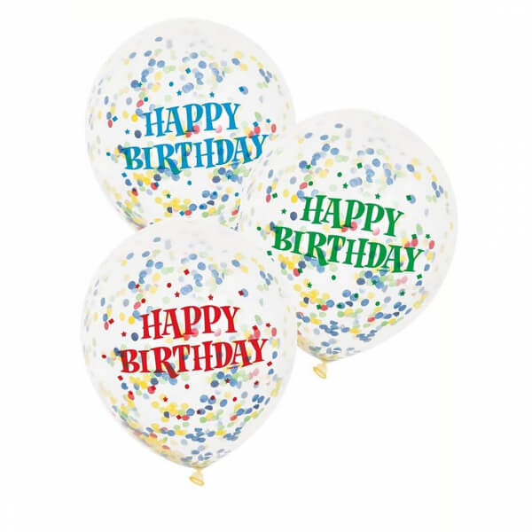 Μπαλόνια κονφετί πολύχρωμα "Happy Birthday" 30εκ. (6 τεμάχια) - Κωδικός: U58113 - Unique