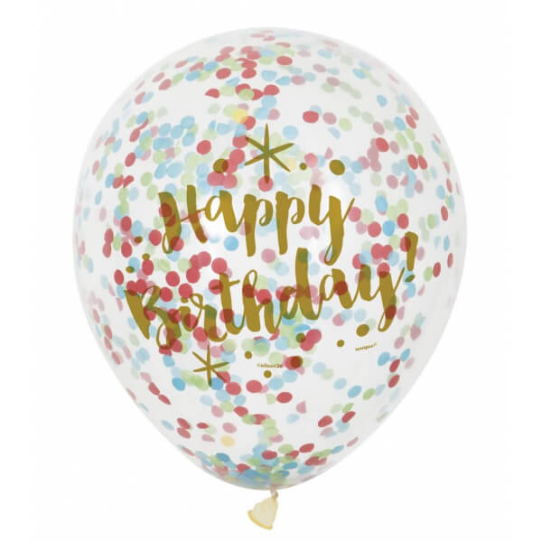 Μπαλόνια κονφετί πολύχρωμο "Happy Birthday" 30εκ. (6 τεμάχια) - Κωδικός: U58225 - Unique