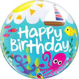 Μπαλόνι Bubble ''Birthday Maritime Fun" 56εκ. - Κωδικός: 15731 - Qualatex