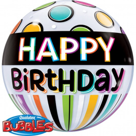 Μπαλόνι Bubble "Birthday Black Band & Dots" 56εκ. - Κωδικός: 25720 - Qualatex