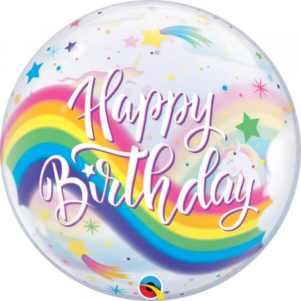 Μπαλόνι Bubble "Birthday Rainbow Unicorns" 56εκ.. - Κωδικός 87744 - Qualatex