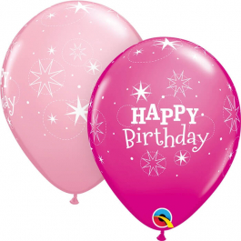 Μπαλόνια Latex "Happy Birthday Sparkle Pink & Wild Berry" 28εκ. (6 τεμάχια) - Κωδικός: 38856 - Qualatex