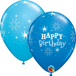 Μπαλόνια Latex "Happy Birthday Sparkle Robins Egg Blue & Dark Blue" 28εκ. (6 τεμάχια) - Κωδικός: 38858 - Qualatex