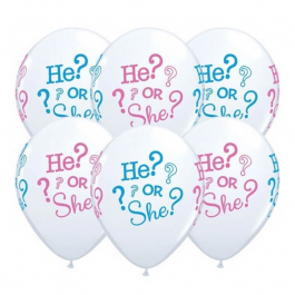 Μπαλόνια Latex "He or She?" 28εκ. (6 τεμάχια) - Κωδικός: 44790 - Qualatex