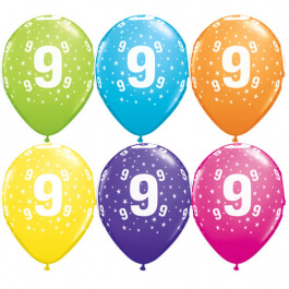 Μπαλόνια Latex "Νούμερο 9" 28εκ. (6 τεμάχια) - Κωδικός: 50846 - Qualatex