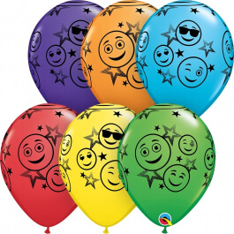Μπαλόνια Latex "Smiley Stars Emoji" 28εκ. (6 τεμάχια) - Κωδικός: 52960 - Qualatex