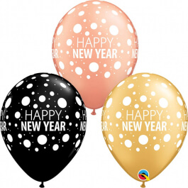 Μπαλόνια Latex "Happy New Year Dots" 28εκ. (6 τεμάχια) - Κωδικός: 80679 - Qualatex