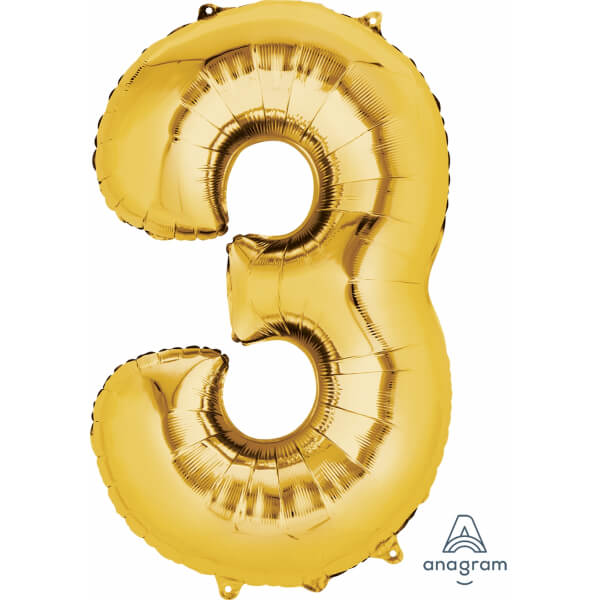 Μπαλόνι αριθμός Νούμερο "3" μεγάλο - Anagram - χρυσό - Κωδικός: A2824801 - Anagram