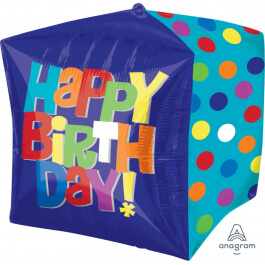 Μπαλόνι Foil Cubez κύβος "Bright Happy Birthday" 40εκ - Κωδικός: A28222 - Anagram