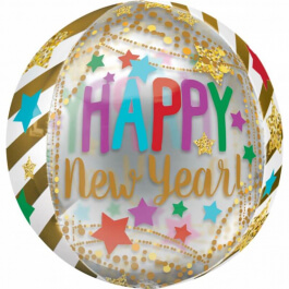 Μπαλόνι Foil ORBZ σφαιρικό "Happy New Year" χρυσές ρίγες 43εκ. - Κωδικός: A36045 - Anagram