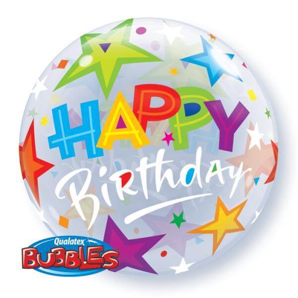 Μπαλόνι Bubble "Birthday Stars" 56εκ. - Κωδικός: 23595 - Qualatex