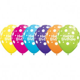 Μπαλόνια Latex "Birthday Big Polka Dots" 28εκ. (6 τεμάχια) - Κωδικός: 31564 - Qualatex