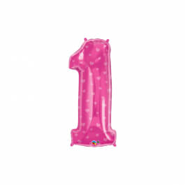 Μπαλόνι Foil "Νο 1 Φούξια με Ροζ Καρδιές" 86εκ. - Κωδικός: 16480 - Qualatex