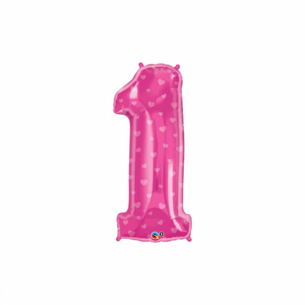Μπαλόνι Foil "Νο 1 Φούξια με Ροζ Καρδιές" 86εκ. - Κωδικός: 16480 - Qualatex