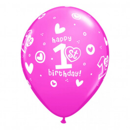 Μπαλόνια Latex "1st Birthday Circle Hearts Girl" 28εκ. (6 τεμάχια) - Κωδικός: 41185 - Qualatex