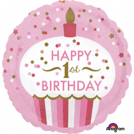 Μπαλόνι Foil "Στρογγυλό 1st Birthday Cupcake Girl" 46εκ. - Κωδικός: A3452901 - Anagram