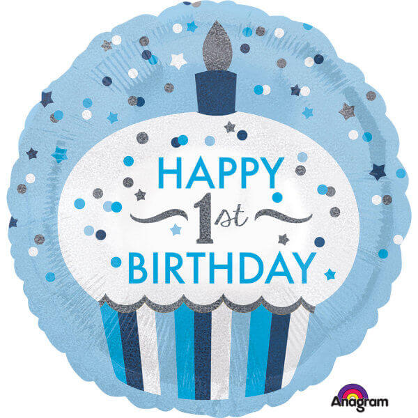 Μπαλόνι Foil "Στρογγυλό 1st Birthday Cupcake Boy" 46εκ. - Κωδικός: A3453001 - Anagram