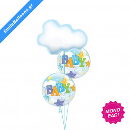 Μπουκέτο μπαλονιών "Baby Boy Clouds Stars Moon" - Κωδικός: 9502004 - SmileStore