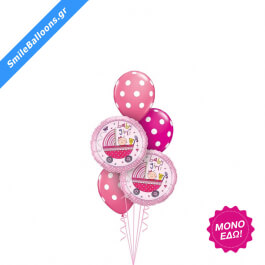 Μπουκέτο μπαλονιών "Pink Baby Girl Stroller" - Κωδικός: 9502034 - SmileStore
