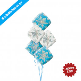 Μπουκέτο μπαλονιών "Blue White Snowflakes" - Κωδικός: 9504050 - SmileStore
