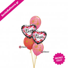 Μπουκέτο μπαλονιών "Golden Pink Red Roses Valentine Frame" - Κωδικός: 9521034 - SmileStore