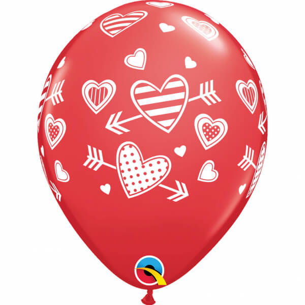 Μπαλόνια Latex "Patterned Hearts and Arrows" 28εκ. (6 τεμάχια) - Κωδικός: 57057 - Qualatex