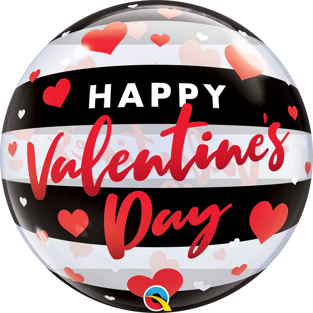 Μπαλόνι Bubble "Happy Valentine Black Stripes" 56εκ.