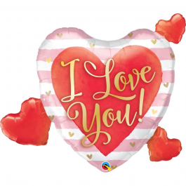 Μπαλόνι Foil "I Love You Pink Stripes & Hearts" 94εκ. - Κωδικός: 21042 - Qualatex