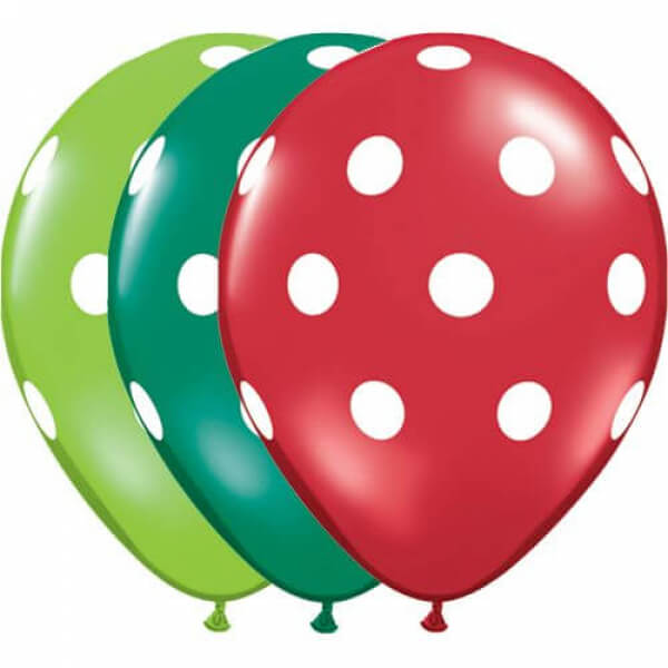 Μπαλόνια Latex πουά "Big X-mas Polka Dots" 28εκ. (6 τεμάχια) - Κωδικός: 22785 - Qualatex