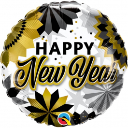 Μπαλόνι Foil "Happy New Year Μαύρο και Χρυσό Fans" 43εκ. - Κωδικός: 89858 - Qualatex