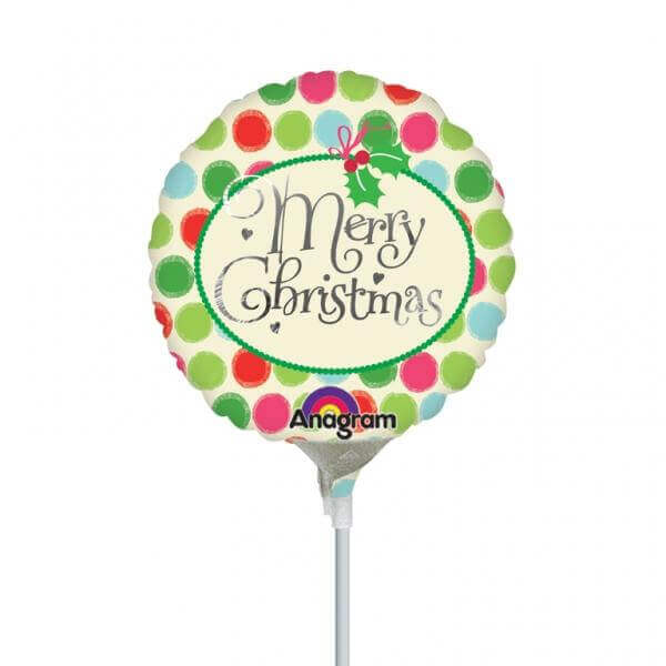Μπαλόνι Foil μικρό για στικ "Merry Christmas Dots" 23εκ.