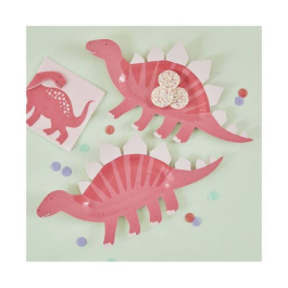 Χάρτινα Πιάτα Γλυκού "Pink Dinosaur" (8 τεμ.) - Κωδικός: GDINO104